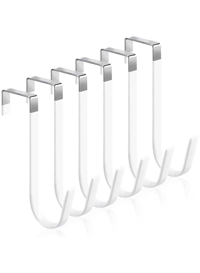 6 Packs over the Door Hooks, Single Hooks Hanger Metal for Hanging Towel, Coats, Clothes, Hats, Bags, Over the Door Hangers with Soft Rubber Surface Prevents Scratches (White) - Image 1